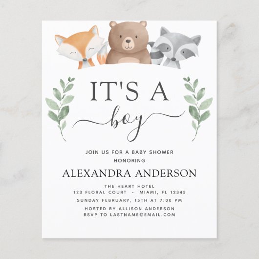 Budget It's a Boy Baby Shower Woodland Invitation (Front)