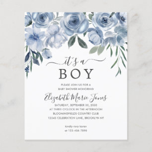 Budget It's a Boy Dusty Blue Floral Baby Shower
