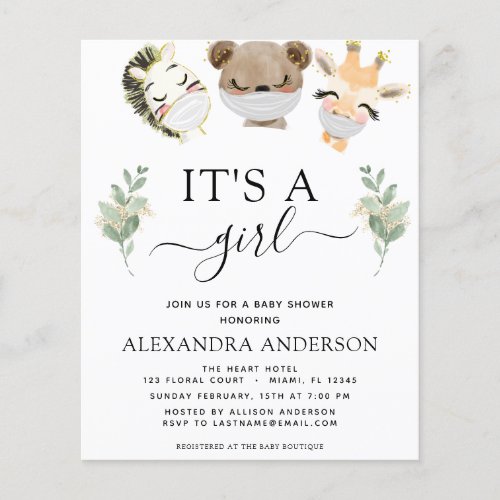 Budget Its a Girl Baby Shower Woodland Eucalyptus Flyer