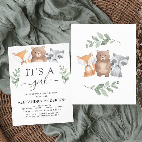 Budget Its a Girl Baby Shower Woodland Greenery Flyer