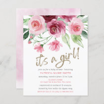 Budget Its a girl Pink Burgundy Floral Baby Shower