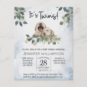 Budget It's Twins! Puppy Watercolor Baby Shower