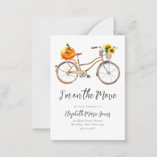 Budget I've Moved Pumpkin Sunflower Bicycle Moving Note Card (Front)