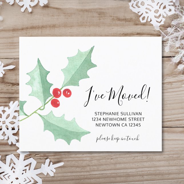 Budget I've Moved Watercolor Holly Card (Creator Uploaded)