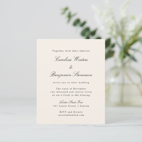 Budget Ivory Formal Elegant Wedding Invitation