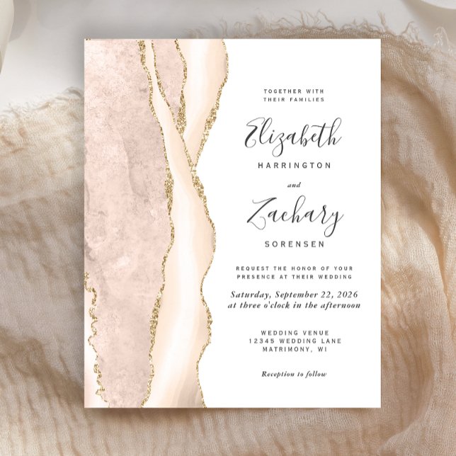 Budget Ivory Gold Agate Wedding Invitation (Creator Uploaded)