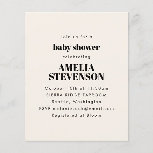 Budget Ivory Minimalist Baby Shower Invitation 