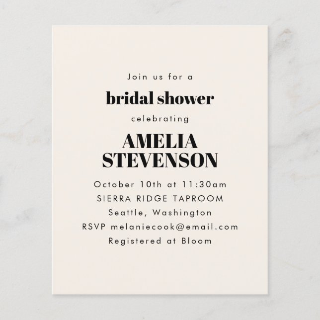 Budget Ivory Minimalist Bridal Shower Invitation  (Front)