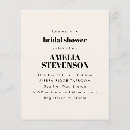 Budget Ivory Minimalist Bridal Shower Invitation 
