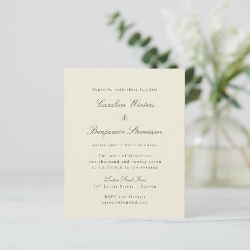 Budget Ivory Olive Elegant Wedding Invitation