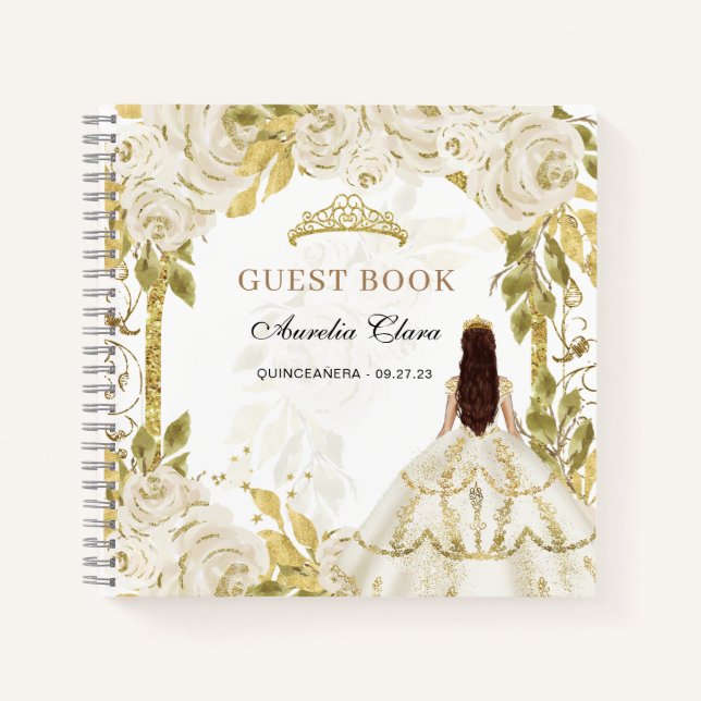 Budget Ivory White Floral Quinceañera Guest Book (Front)