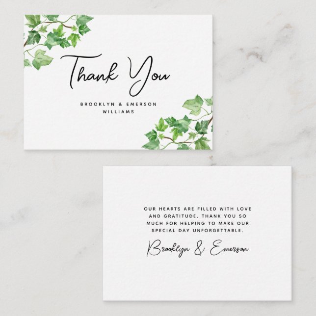 BUDGET Ivy Green Foliage Wedding Thank You Note Card (Front/Back)
