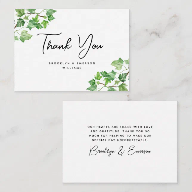 BUDGET Ivy Green Foliage Wedding Thank You Note Card | Zazzle