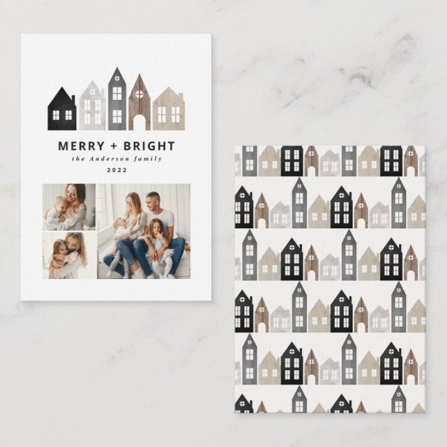 budget Japand Christmas Nordic houses 3 photo chic Note Card (Front/Back)