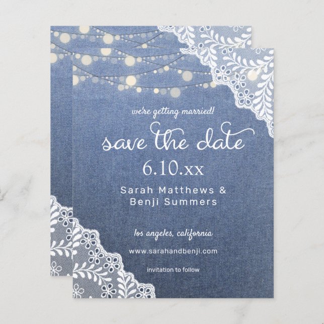 Budget Jean, Lace & Lights Save the Date V2 (Front/Back)