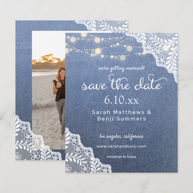Budget Jean, Lace & Lights Save the Date V2 Photo (Front/Back)
