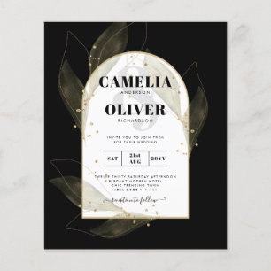 BUDGET Jet Black Gold Leaves Wedding INVITE Flyer