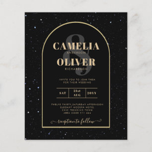 BUDGET Jet BLACK GOLD Starry Night Wedding INVITE Flyer