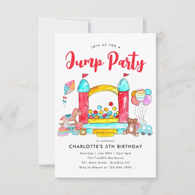 Budget JUMP PARTY Bounce House Trampoline Birthday Note Card (Front)
