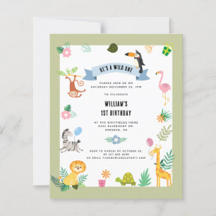 Budget Jungle Animals 1st Birthday Invitation