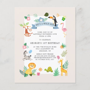 Budget Jungle Animals 1st Birthday Invitation