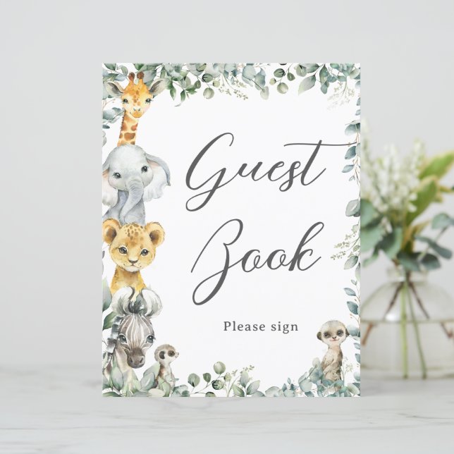 Budget Jungle Animals Baby Guest Book Sign (Standing Front)
