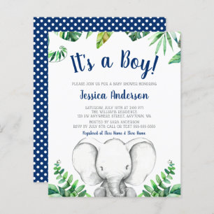 Budget Jungle Elephant Boy Navy Blue Baby Shower