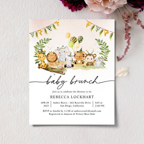 Budget Jungle Party Girl Baby Brunch Invitation 