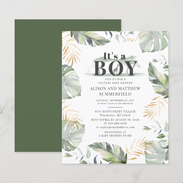 Budget Jungle Safari Giraffe Botanical Baby Shower (Front/Back)