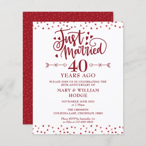 Budget Just Married 40th Anniversary Invitation