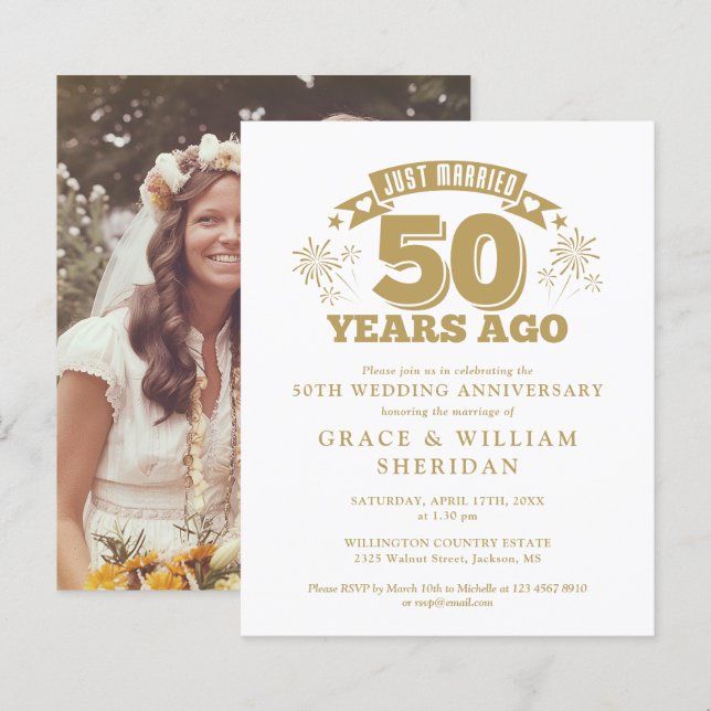 Budget Just Married 50th Anniversary Photo Invite (Front/Back)