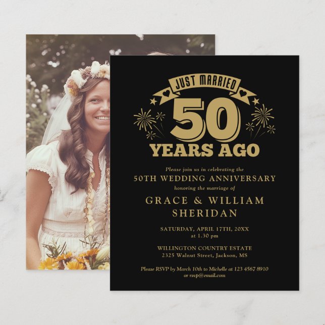 Budget Just Married 50th Anniversary Photo Invite (Front/Back)