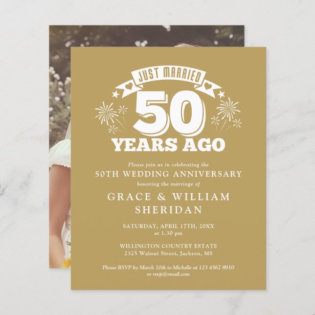 Budget Just Married 50th Anniversary Photo Invite (Front/Back)