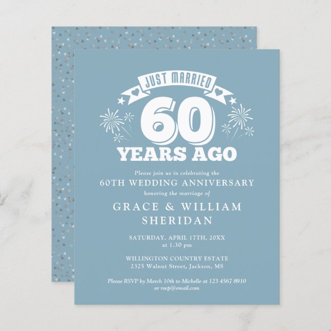 Budget Just Married 60th Anniversary Invitation (Front/Back)