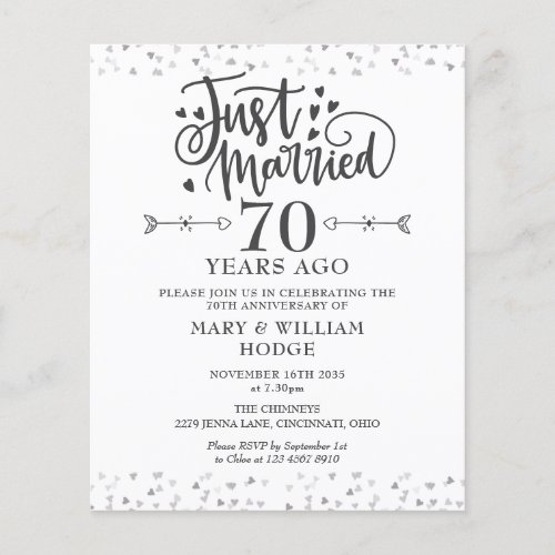 Budget Just Married 70th Anniversary Invitation