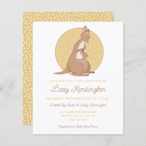 Budget Kangaroo Yellow Baby Shower Invitation