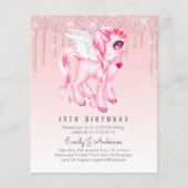 BUDGET Kids Birthday Invite Pink Unicorn (Front)