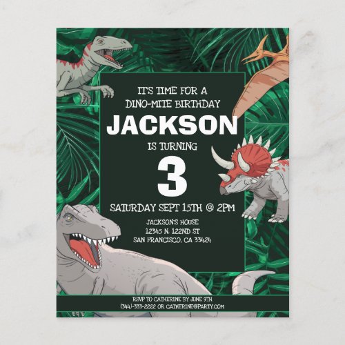 Budget Kids Dino Trex Dinosaur Birthday Invitation Flyer