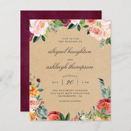 Budget Kraft Burgundy Blush Pink Floral Wedding