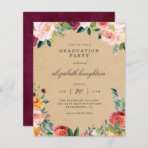 Budget Kraft Burgundy Pink Floral Graduation Party