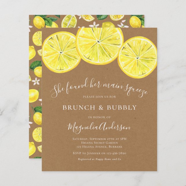 Budget Kraft Lemons Bridal Shower Invitation (Front/Back)