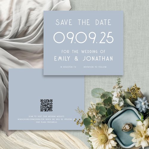 Budget Large Text Dusty Blue Wedding Save the Date