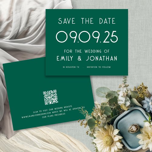 Budget Large Text Emerald Wedding Save the Date