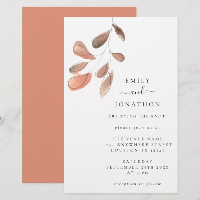 Budget Larger Size Leaves Coral Wedding Invitation (Front/Back)