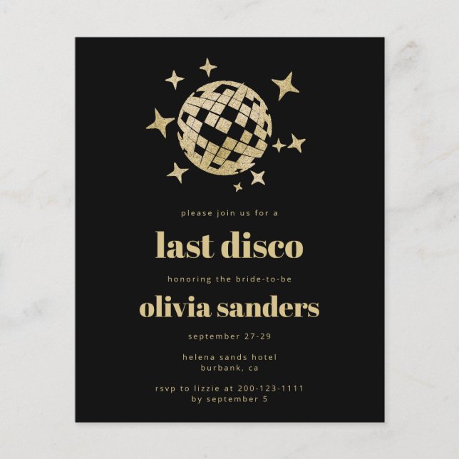 Budget Last Disco Bachelorette Party Invitation (Front)