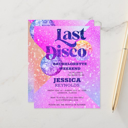 Budget Last Disco bachelorette weekend invitation