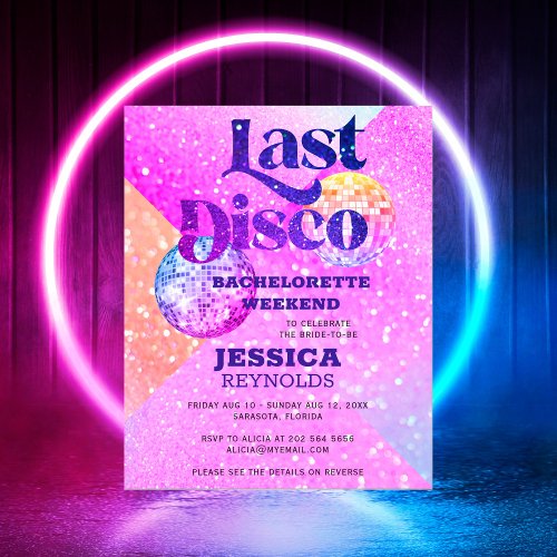 Budget Last Disco bachelorette weekend invitation Flyer