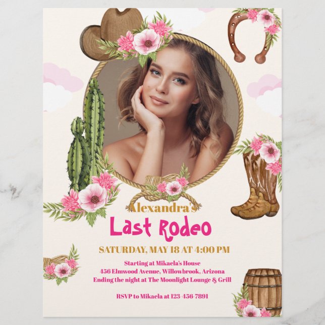 Budget Last Rodeo Cowgirl  Bridal Shower Photo Flyer (Front)