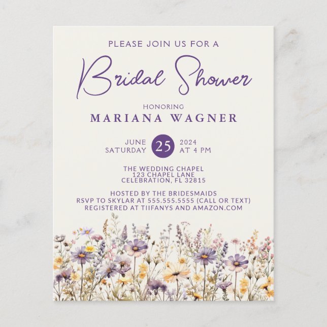Budget Lavender Beige Wildflowers Bridal Shower (Front)