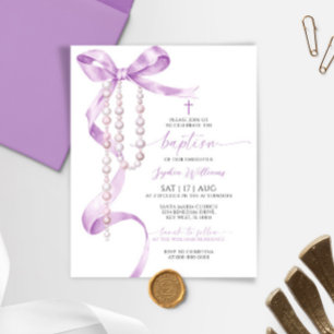 Budget Lavender Bow & Rosary Baptism Invitation